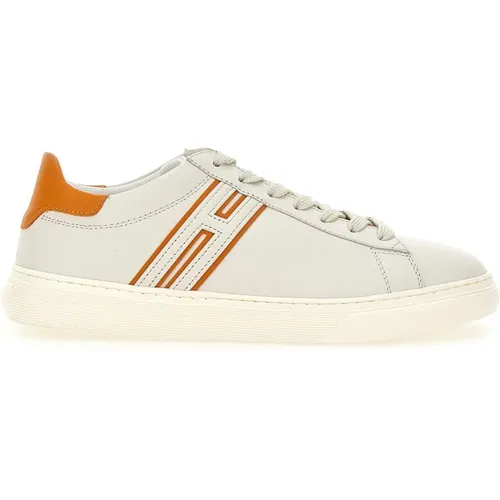 Weiße Ledersneakers mit orangefarbenen Profilen , Herren, Größe: 42 1/2 EU - Hogan - Modalova