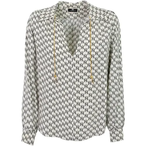 Georgette V-Ausschnitt Shirt mit Metallkette , Damen, Größe: XS - Elisabetta Franchi - Modalova