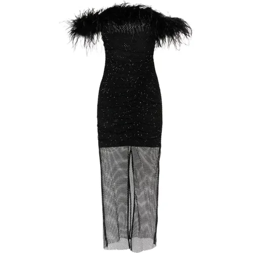 Feather Midi Dress with Off-the-Shoulder Neckline , female, Sizes: S - Self Portrait - Modalova
