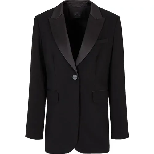 Klassische Schwarze Blazer Jacke,Schwarzer Einreiher mit Satinrevers - Armani Exchange - Modalova