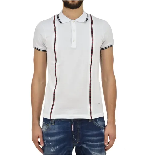Unique Design Men`s Polo Shirt with Tartan Buttons and Retro Leather Insert , male, Sizes: L, S - Dsquared2 - Modalova