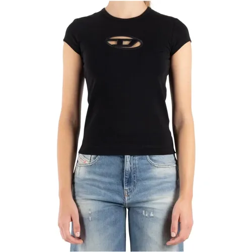 Schwarzes Baumwoll-T-Shirt , Damen, Größe: L - Diesel - Modalova