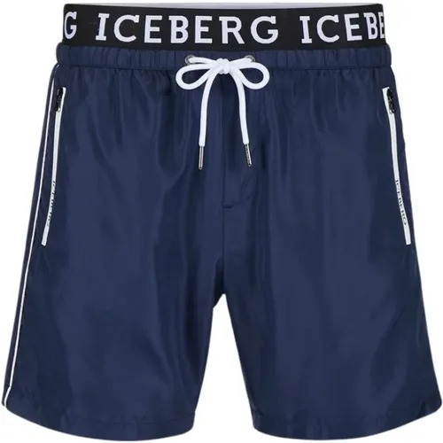 Logo Boxer Badehose Mittel-Oberschenkellänge,Logo Boxer Badehose mit Kordelzug,Logo Boxer Badehose,Badeshorts mit Logo - Iceberg - Modalova