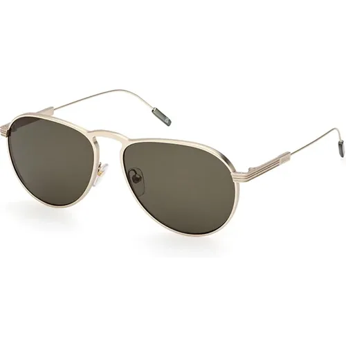 Ez0220-32N Sunglasses Green Lens Gold Frame , male, Sizes: 57 MM - Ermenegildo Zegna - Modalova