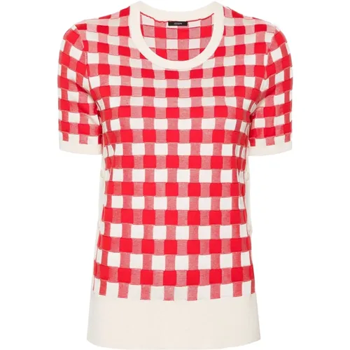 Rotes Vichy Jacquard Kurzarm T-Shirt , Damen, Größe: L - joseph - Modalova