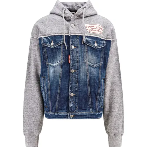 Logo Patch Cotton Denim SweatDenim Jacket , male, Sizes: M, L - Dsquared2 - Modalova