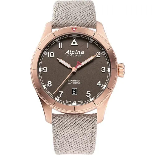 Automatic Mens Watch Brown Beige Nylon , male, Sizes: ONE SIZE - Alpina - Modalova