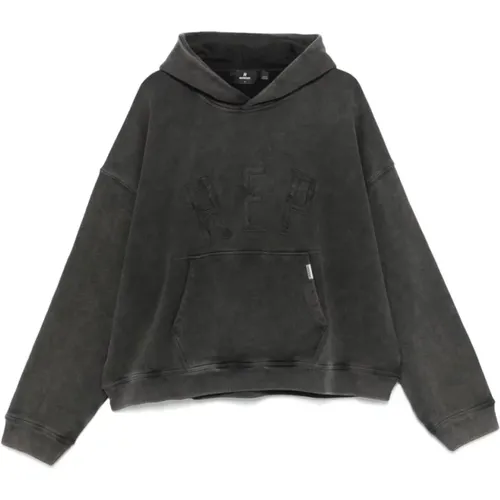 Schwarzer Pullover mit Kapuze und Tasche,Schwarzer Oversized Hoodie mit Applikation - REPRESENT - Modalova