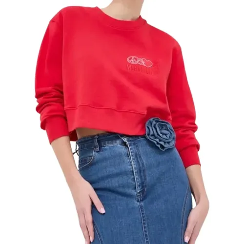 Roter Sweatshirt mit Logo-Applikation , Damen, Größe: M - Moschino - Modalova