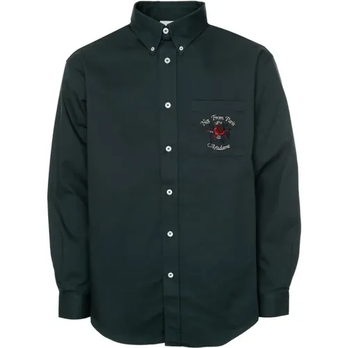 Blumiges Logo Button-Down Hemd , Herren, Größe: L - Drole de Monsieur - Modalova