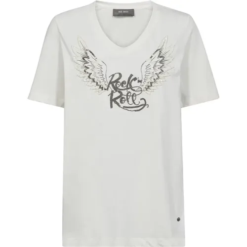 Besticktes T-Shirt mit V-Ausschnitt , Damen, Größe: XS - MOS MOSH - Modalova