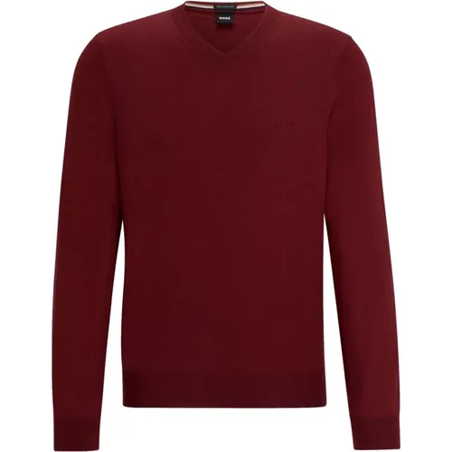 Mens V-Neck Pure Wool Sweater in Dark , male, Sizes: M, 2XL - Hugo Boss - Modalova