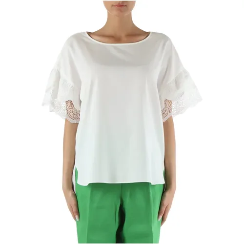 Cotton blouse with lace inserts , female, Sizes: XL, L, 2XL - Elena Mirò - Modalova