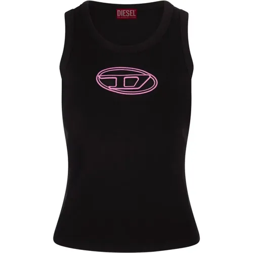 Schwarzes ärmelloses Top mit Pink Logo , Damen, Größe: XS - Diesel - Modalova