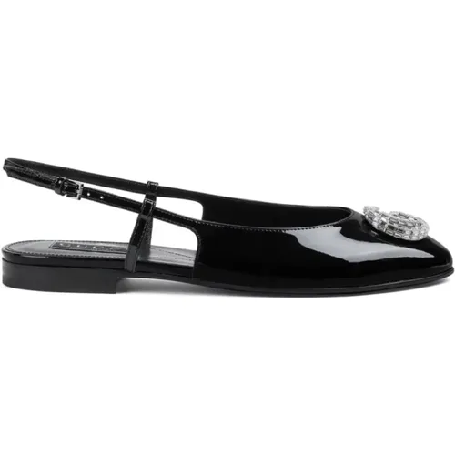 Schwarze Slingback Flache Schuhe aus Lackleder - Gucci - Modalova