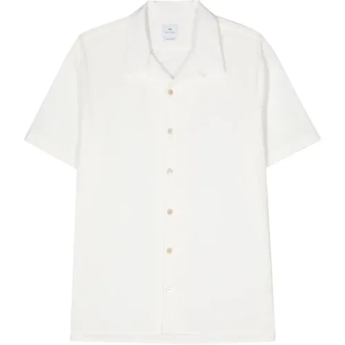 Weiße Seersucker Hemd mit Kubakragen , Herren, Größe: XL - Paul Smith - Modalova