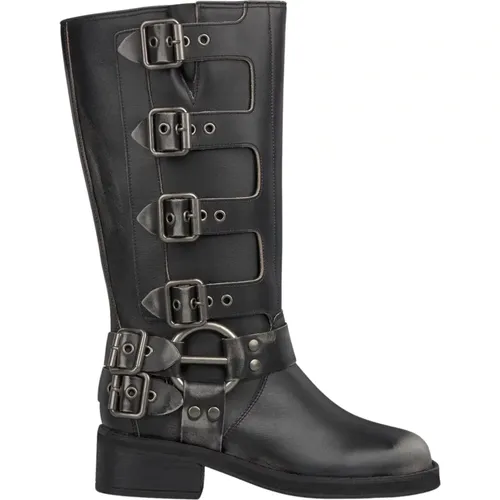 High Leg Biker Boot with Buckles , female, Sizes: 5 UK - Alma en Pena - Modalova