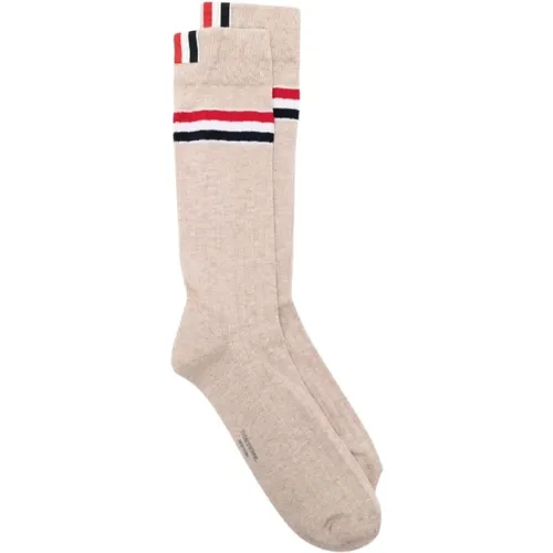 Athletic Rib Mid Calf Socks Beige , male, Sizes: ONE SIZE - Thom Browne - Modalova