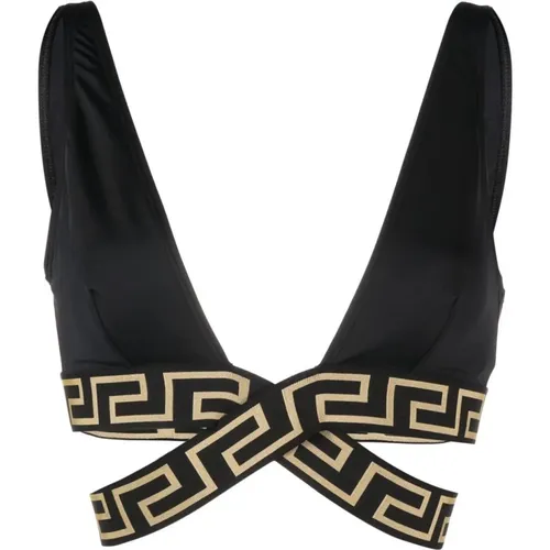 Schwarzes Greca-Detail Crossover Bikini-Oberteil - Versace - Modalova