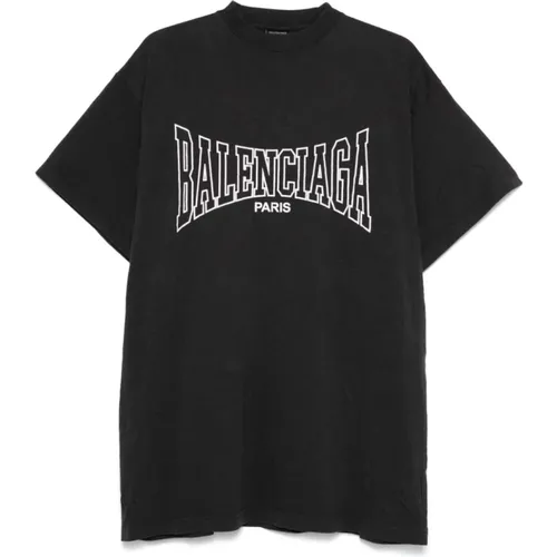 Logo Print Oversized Baumwoll T-shirt , Herren, Größe: M - Balenciaga - Modalova