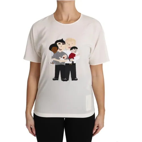 Weiße Seidenstretch dgfamily T-Shirt , Damen, Größe: L - Dolce & Gabbana - Modalova