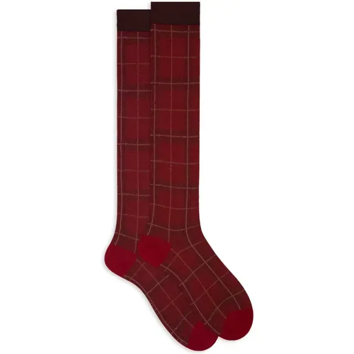 Lange rote Socken für Herren mit Tartan-Motiv , Herren, Größe: M - Gallo - Modalova