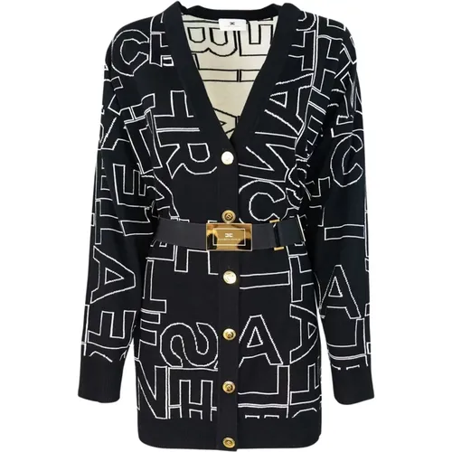 Schwarzer Pullover mit Goldenen Metallknöpfen , Damen, Größe: M - Elisabetta Franchi - Modalova