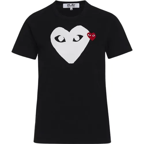 Heart Print T-shirt , female, Sizes: S, M - Comme des Garçons Play - Modalova