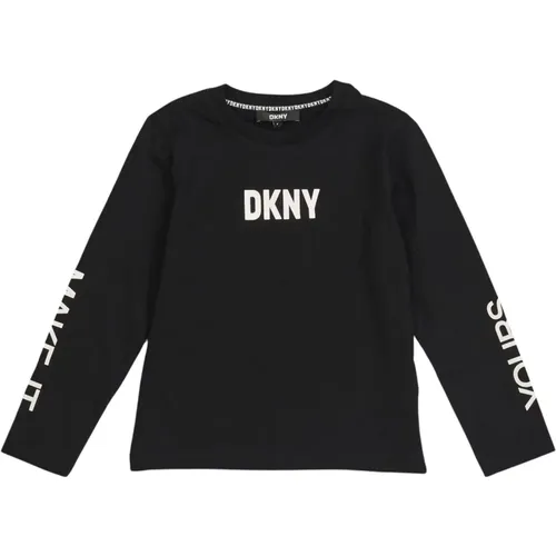 Schwarzes Baumwoll-Kinder-T-Shirt mit Buchstaben-Print - DKNY - Modalova