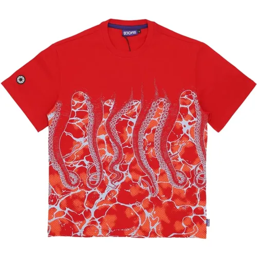 Rotes Marmor Herren Tee , Herren, Größe: M - Octopus - Modalova