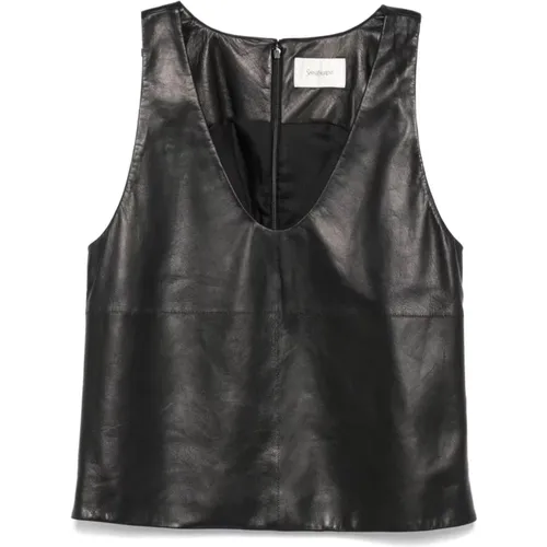 Leather Sleeveless Top , female, Sizes: M, L - Saint Laurent - Modalova