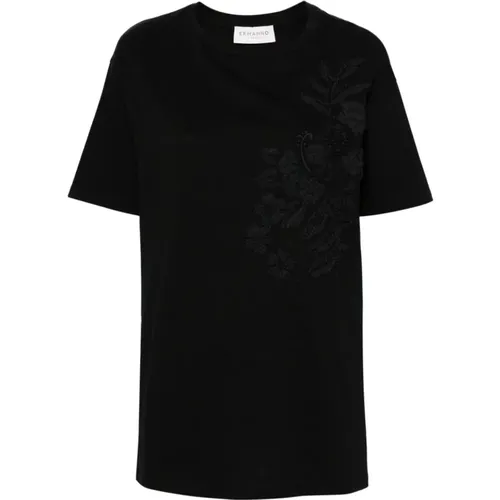 Floral Embroidered Crew Neck T-shirt , female, Sizes: XS, 2XS, S - Ermanno Scervino - Modalova