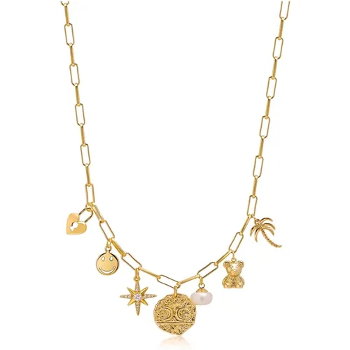 Charm Necklace with Gold Plated Pendants , female, Sizes: ONE SIZE - Nialaya - Modalova