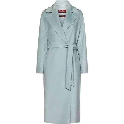 Aquamarine Wool Blend Coat with Notched Lapels , female, Sizes: XS - Max Mara - Modalova