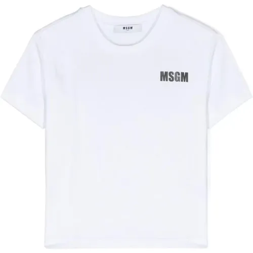 Logo Rundhals T-Shirt Weiß Msgm - Msgm - Modalova