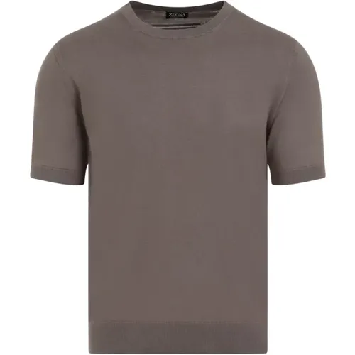 Dunkelbeiges Baumwoll-T-Shirt - Ermenegildo Zegna - Modalova