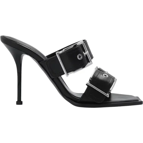 Schwarze Absatz-Mules mit dekorativen Riemen , Damen, Größe: 38 EU - alexander mcqueen - Modalova