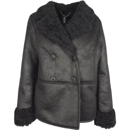 Double-Breasted Coat with Faux Fur , female, Sizes: S, XS, M, XL - BomBoogie - Modalova