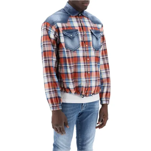 Plaid Western Shirt with Denim Inserts , male, Sizes: L - Dsquared2 - Modalova