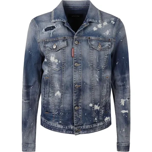 Blaue Denimjacke Ripped Details , Herren, Größe: XL - Dsquared2 - Modalova