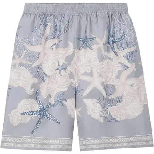 Silk Twill Print Shorts Grey , male, Sizes: L, XL - Versace - Modalova