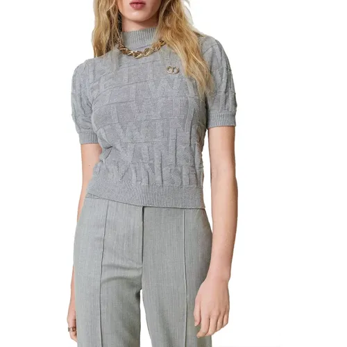 Grauer Baumwoll-Kaschmir-Pullover , Damen, Größe: M - Twinset - Modalova