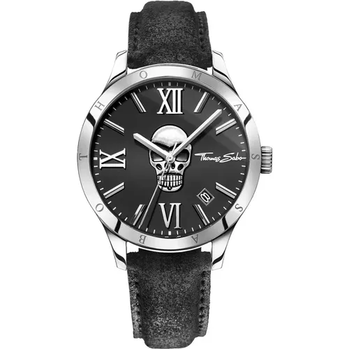 Black Leather Strap Quartz Watch , male, Sizes: ONE SIZE - Thomas Sabo - Modalova