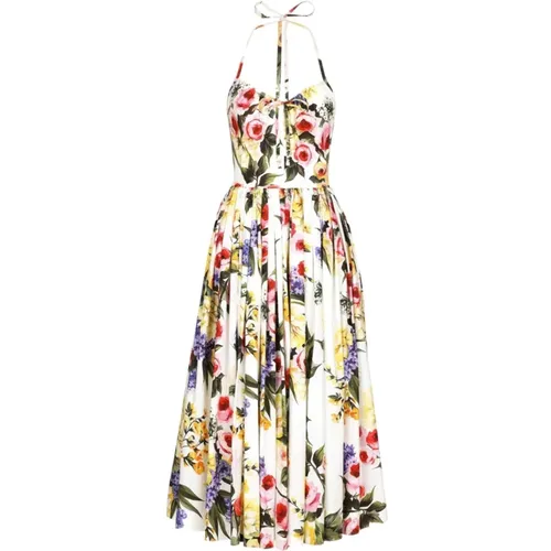 Floral Print Midi Dress with Open Back , female, Sizes: M - Dolce & Gabbana - Modalova