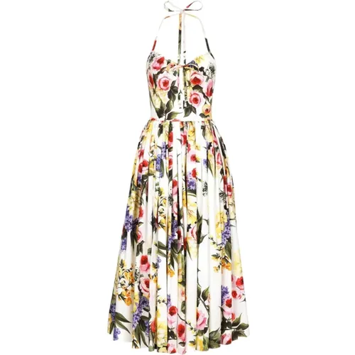 Floral Print Midi Dress with Open Back , female, Sizes: XS, L - Dolce & Gabbana - Modalova