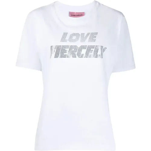 Weiße Baumwoll-Kurzarm-T-Shirt , Damen, Größe: L - Chiara Ferragni Collection - Modalova