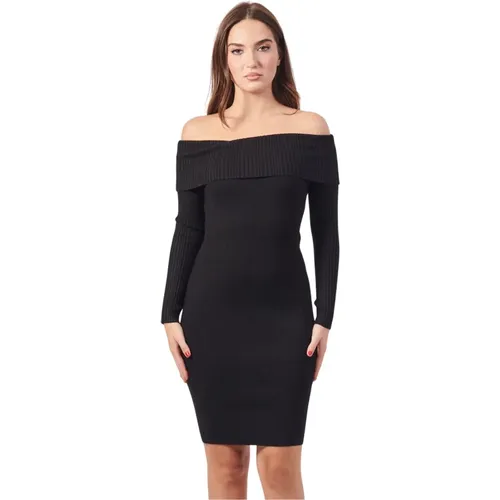 Schwarzes Off-Shoulder Bodycon Minikleid , Damen, Größe: L - Guess - Modalova