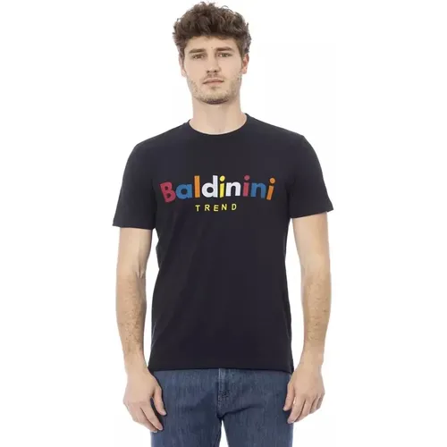 Blaues Baumwoll-T-Shirt mit Frontdruck , Herren, Größe: 2XL - Baldinini - Modalova