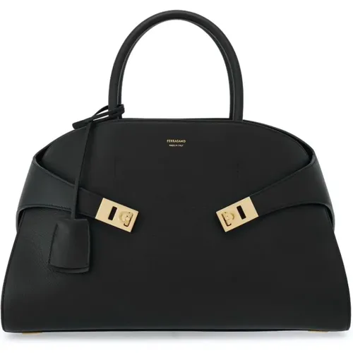 Hug Leder Tote Tasche - Schwarz - Salvatore Ferragamo - Modalova