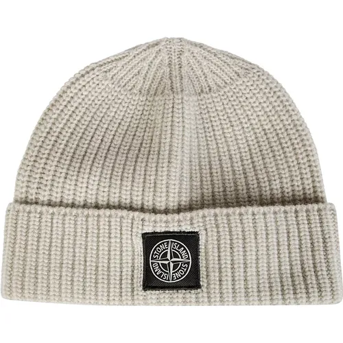 Woll Beanie Mütze,Gerippte Wollmütze mit Logo - Stone Island - Modalova